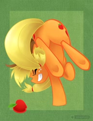 Size: 800x1035 | Tagged: safe, artist:gabapple, applejack, earth pony, pony, action pose, bucking, hooves, plot