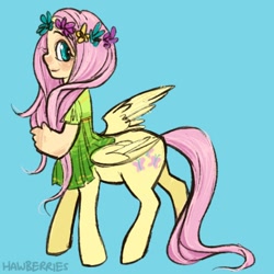 Size: 400x400 | Tagged: safe, artist:leoniexli, fluttershy, centaur, centaurshy, clothes, female, floral head wreath, simple background, solo