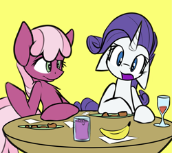 Size: 1421x1265 | Tagged: safe, artist:ralek, artist:tiki2, cheerilee, rarity, pony, unicorn, banana, lunch