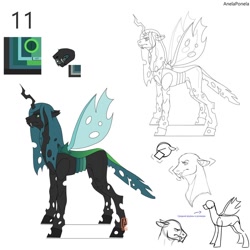 Size: 1024x1024 | Tagged: safe, artist:anelaponela, queen chrysalis, changeling, changeling queen, female, redesign, reference sheet