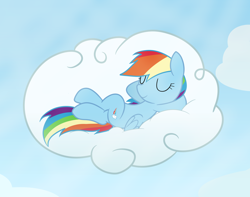 Size: 2000x1577 | Tagged: safe, artist:latie, derpibooru import, rainbow dash, pegasus, pony, cloud, nap, solo