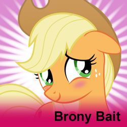 Size: 250x250 | Tagged: safe, applejack, earth pony, pony, blushing, bronybait, female, mare, spoilered image joke