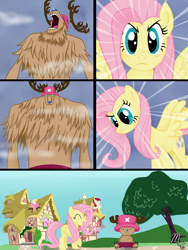 Size: 900x1200 | Tagged: safe, artist:sunsetsovereign, daisy, flower wishes, fluttershy, lily, lily valley, roseluck, pegasus, pony, crossover, one piece, the stare, tony tony chopper