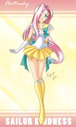 Size: 1693x2850 | Tagged: safe, artist:shinta-girl, fluttershy, humanized, sailor kindness, sailor moon, sailor scout, solo