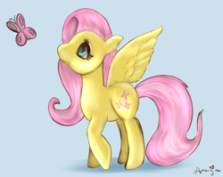 Size: 1024x814 | Tagged: safe, artist:amaryia, fluttershy, butterfly, pegasus, pony, female, mare, solo