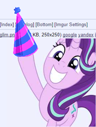 Size: 270x360 | Tagged: safe, starlight glimmer, pony, unicorn, /mlp/, 4chan, 4chan party hat, anniversary, cute, excited, glimmerbetes, hat, meme, party hat, solo