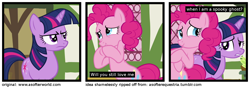 Size: 1200x420 | Tagged: safe, derpibooru import, pinkie pie, twilight sparkle, earth pony, ghost, pony, a softer world, female, lesbian, shipping, twinkie