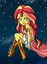 Size: 850x1134 | Tagged: safe, artist:karolyndread115, sunset shimmer, equestria girls, friendship games, clothes, daydream shimmer, dress, looking at you, solo, stars