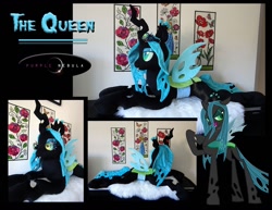 Size: 1280x990 | Tagged: safe, artist:purplenebulastudios, queen chrysalis, changeling, changeling queen, art, irl, life size, palindrome get, photo, plushie, prone, solo