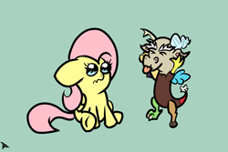 Size: 3000x2000 | Tagged: safe, artist:doggonepony, discord, fluttershy, pegasus, pony, filly, tongue out, younger