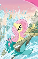 Size: 911x1400 | Tagged: safe, idw, fluttershy, mermaid, merpony, comic, cover, solo, the little mermaid