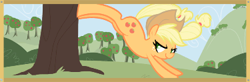 Size: 375x123 | Tagged: safe, artist:egophiliac, screencap, applejack, earth pony, pony, applebucking, buck, bucking, kick