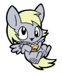 Size: 300x364 | Tagged: safe, artist:daieny, artist:venezolanbrony, edit, derpy hooves, pegasus, pony, :3, chibi, cute, female, mare, muffin, solo