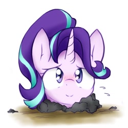 Size: 1280x1280 | Tagged: safe, artist:akainu_pony, starlight glimmer, pony, unicorn, blushing, buried, cute, female, glimmerbetes, looking at you, mare, simple background, smiling, solo, white background