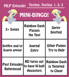 Size: 461x510 | Tagged: safe, derpy hooves, pegasus, pony, testing testing 1-2-3, bingo, female, floppy ears, mare, mini-bingo, sitting