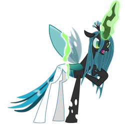 Size: 900x900 | Tagged: safe, artist:cakehooves, queen chrysalis, oc, oc:papillon, changeling, changeling queen, flutter pony, magic, simple background, solo, transparent background