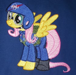 Size: 1988x1961 | Tagged: safe, artist:spaceguy5, fluttershy, pegasus, pony, astronaut, clothes, helmet, nasa, patch, photo, solo