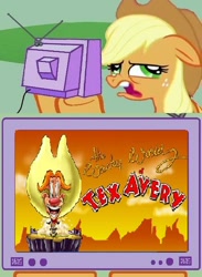 Size: 438x600 | Tagged: safe, applejack, earth pony, pony, cartoon, disgusted, exploitable meme, insult, tex avery, the wacky world of tex avery, tv meme