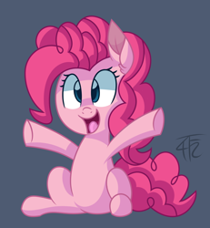 Size: 1288x1392 | Tagged: safe, artist:php92, pinkie pie, earth pony, pony, cute, diapinkes, ear fluff, female, gray background, happy, mare, open mouth, simple background, sitting, smiling, solo