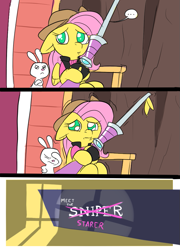 Size: 697x967 | Tagged: safe, artist:metal-kitty, angel bunny, fluttershy, pegasus, pony, ..., comic, crossover, meet the sniper, sniper, snipershy, team fortress 2