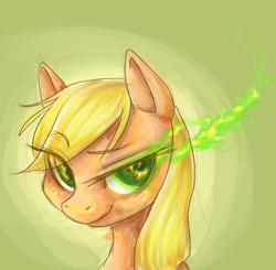 Size: 600x587 | Tagged: safe, artist:zaphy1415926, applejack, changeling, earth pony, pony, changelingified, disguise, glowing eyes, solo