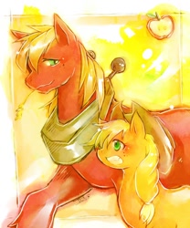 Size: 600x720 | Tagged: safe, artist:dufy, applejack, big macintosh, earth pony, pony, male, pixiv, stallion