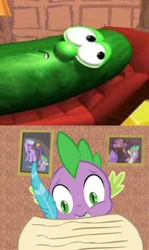 Size: 690x1158 | Tagged: safe, artist:kuren247, derpibooru import, peewee, spike, twilight sparkle, dragon, comic, crossover, larry the cucumber, silly songs, veggietales