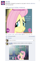 Size: 481x724 | Tagged: safe, angel bunny, fluttershy, pegasus, pony, dmx, facebook, the hub, vulgar