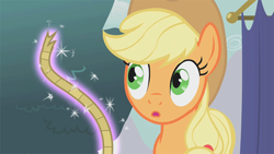 Size: 640x360 | Tagged: safe, edit, screencap, applejack, earth pony, pony, boast busters, magic, rope