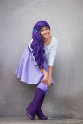 Size: 784x1176 | Tagged: safe, rarity, human, equestria girls, blouse, boots, clothes, cosplay, covering, high heel boots, high heels, irl, irl human, looking at you, photo, shoes, skirt, solo