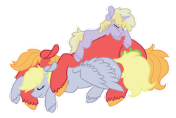 Size: 1024x685 | Tagged: safe, artist:fudge-butts, big macintosh, derpy hooves, dinky hooves, earth pony, pony, derpymac, male, pony pile, shipping, sleeping, stallion, straight