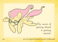 Size: 1051x751 | Tagged: safe, artist:pixel-prism, fluttershy, pegasus, pony, card, goggles, motivational, quote, solo