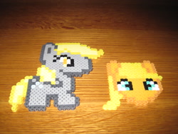 Size: 1600x1200 | Tagged: safe, applejack, derpy hooves, earth pony, pegasus, pony, female, mare, perler beads