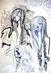 Size: 733x1036 | Tagged: safe, artist:costly, fluttershy, braid, humanized, sketch dump, traditional art