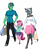 Size: 3600x4500 | Tagged: safe, artist:danmakuman, queen chrysalis, ruby pinch, oc, oc only, oc:greg green, anthro, changeling, changeling queen, clothes, commission, eyes closed, family, pants, shorts, simple background, skirt, smiling, transparent background, wholesome