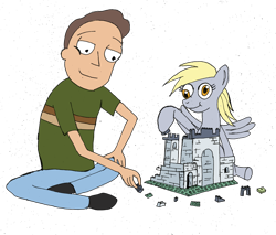 Size: 2796x2385 | Tagged: safe, artist:demonioblanco, derpy hooves, human, pegasus, pony, close rick-counters of the rick kind, color, crossover, female, jerry smith, lego, mare, rick and morty