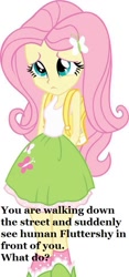 Size: 451x960 | Tagged: artist needed, safe, fluttershy, equestria girls, backpack, bronybait, cute, meme, question, solo, vector, what do