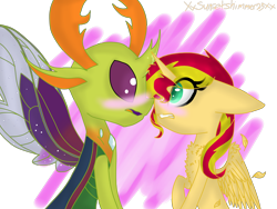 Size: 3200x2400 | Tagged: safe, artist:xxsunsetshimmer23xx, sunset shimmer, thorax, alicorn, changedling, changeling, pony, to where and back again, alicornified, blushing, crack shipping, king thorax, male, race swap, shimmercorn, shipping, straight, thorashimmer, why, why not