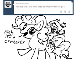 Size: 1024x800 | Tagged: safe, artist:askbabyeds, pinkie pie, earth pony, pony, ask, crossover, doodle, ed edd n eddy, fourth wall, monochrome, nazz, tumblr