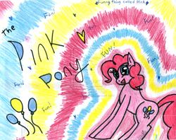 Size: 1004x796 | Tagged: safe, artist:candiedkittens, pinkie pie, earth pony, pony, balloon, female, fun, mare, pink coat, pink mane