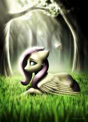 Size: 1281x1778 | Tagged: safe, artist:dominoequine, fluttershy, butterfly, pegasus, pony, female, mare, solo