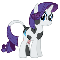 Size: 1280x1280 | Tagged: safe, artist:koosawachi, edit, rarity, cow, unicorn, cowified, eyeshadow, female, frown, looking at you, makeup, raricow, simple background, solo, species swap, transparent background, udder