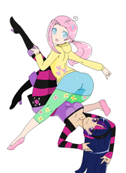 Size: 608x836 | Tagged: safe, artist:hippieunicornflower, derpibooru import, fluttershy, twilight sparkle, humanized