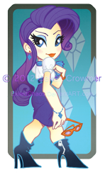 Size: 639x1080 | Tagged: safe, artist:exiledchaos, rarity, human, boots, chibi, clothes, glasses, high heel boots, high heels, humanized, light skin, skirt, solo, tube skirt