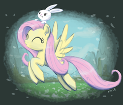 Size: 1000x847 | Tagged: safe, artist:king-kakapo, angel bunny, fluttershy, pegasus, pony, rabbit, female, mare, pet, pink mane, yellow coat