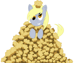 Size: 1291x1104 | Tagged: safe, artist:miaowwww, derpy hooves, pegasus, pony, female, mare, muffin, pile of muffins, solo, that pony sure does love muffins