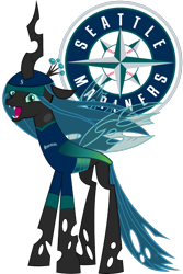 Size: 980x1470 | Tagged: safe, artist:davidpinskton117, edit, editor:princessember2019, queen chrysalis, changeling, changeling queen, baseball, clothes, hat, jersey, mlb, seattle mariners, simple background, solo, sports, transparent background, vector, vector edit