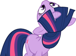 Size: 600x445 | Tagged: safe, derpibooru import, edit, edited screencap, screencap, twilight sparkle, pony, unicorn, curiosity, cute, female, floppy ears, looking up, mare, neck, not a vector, simple background, solo, transparent background, twiabetes, upside down