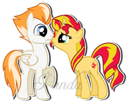 Size: 600x481 | Tagged: safe, artist:ipandacakes, fire streak, sunset shimmer, pony, crack shipping, imminent kissing, male, shipping, straight, sunstreak, watermark