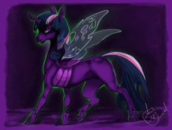 Size: 2100x1595 | Tagged: safe, artist:aspendragon, derpibooru import, twilight sparkle, changeling, changeling queen, changelingified, female, queen twilight, solo, species swap